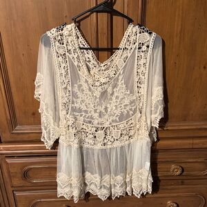 Rebellion Cream Lace Overlay Blouse